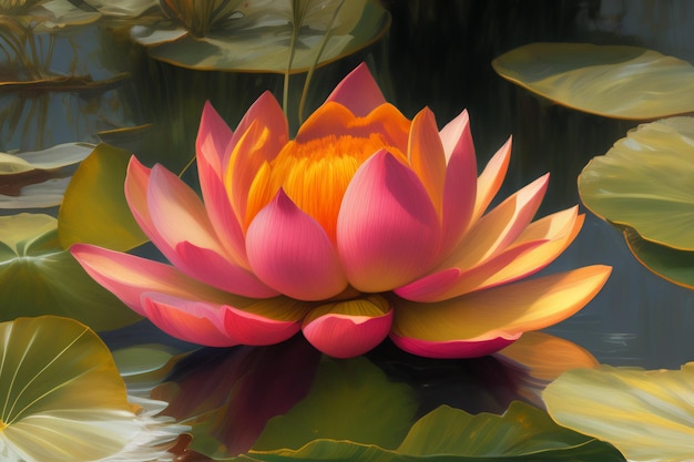 Foto gratuita una pintura de una flor de loto en el agua