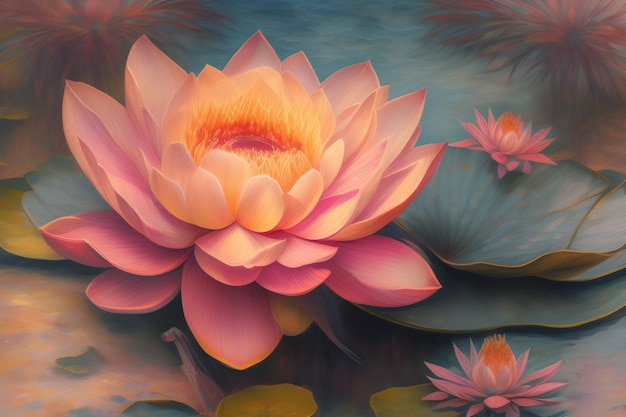 Una pintura de una flor de loto rosa