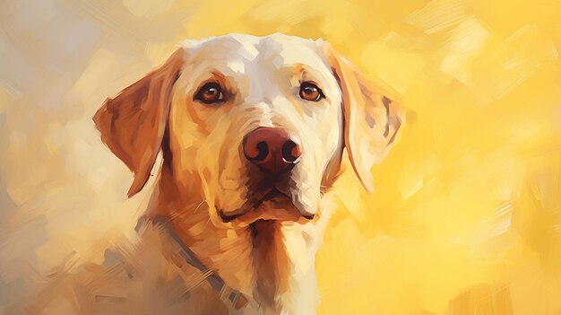 Pintura de un labrador sobre un fondo amarillo