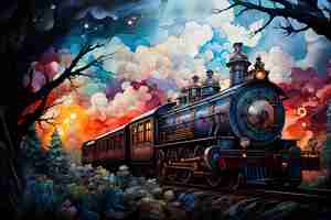 Foto gratuita pintura de lienzo de tren obra de arte