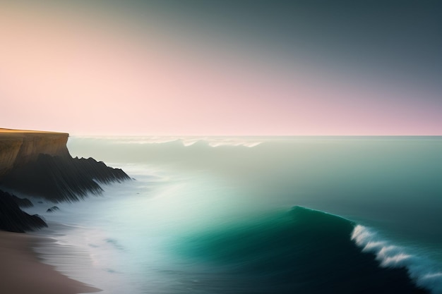 Foto gratuita una pintura de una ola con la palabra océano en ella.