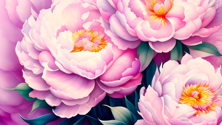 Foto gratuito una pintura de peonías con pétalos de rosa.