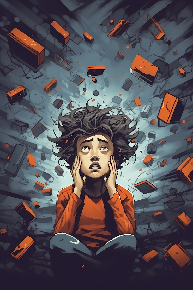 Foto gratuito pintura de persona que sufre de ansiedad.