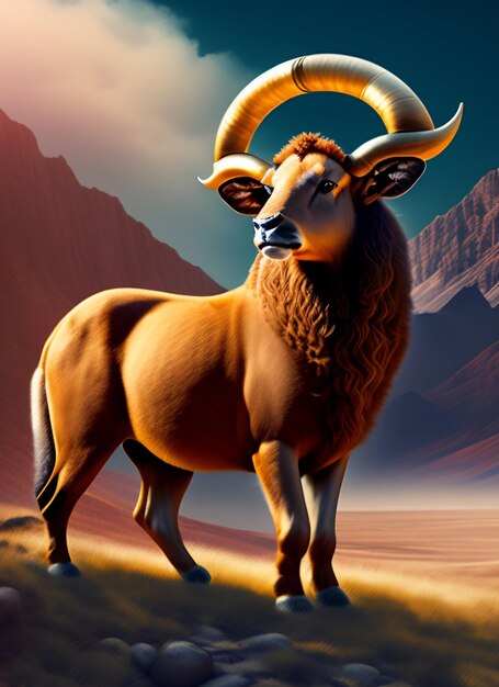 Una pintura de un toro con cuernos.