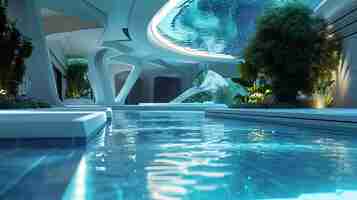 Foto gratuita una piscina futurista de diseño geométrico con luces led cambiantes.