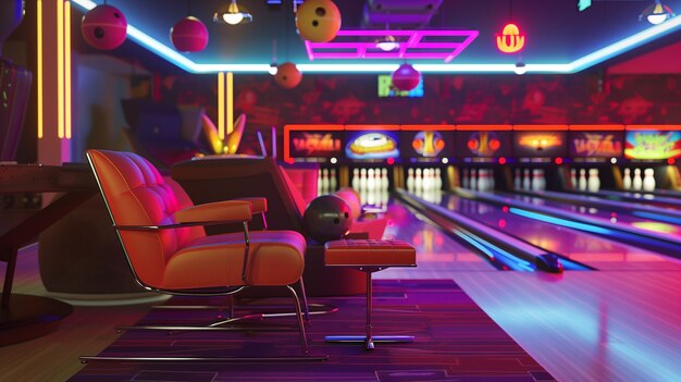 Pista de bolos con luces de neón