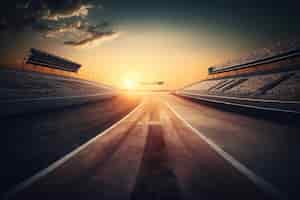 Foto gratuita pista de carreras vacía con fondo de cielo al atardecer