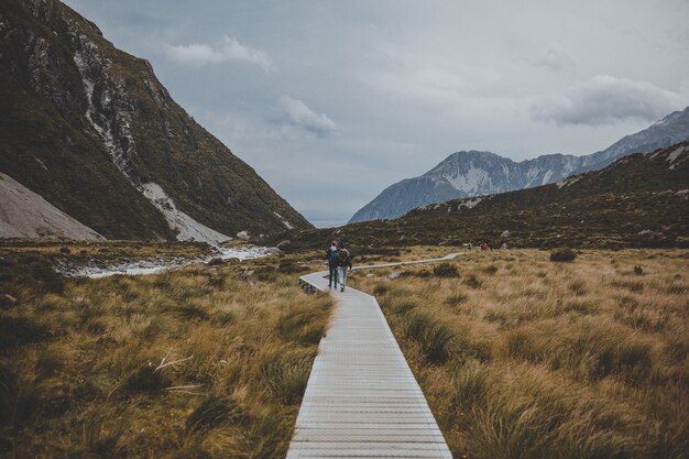 Pista con vista al monte Cook en Nueva Zelanda