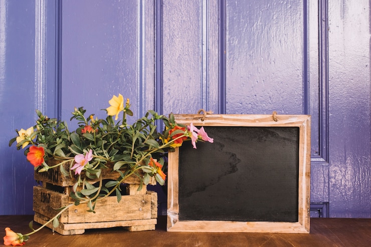 Foto gratuito pizarra al lado de plantas