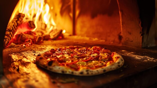 La pizza se cocina en un horno de leña en una antigua cafetería en el centro de la ciudad el concepto