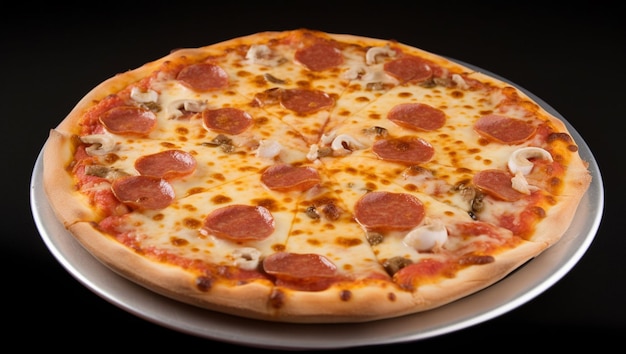 Foto gratuita una pizza con pepperoni en un plato