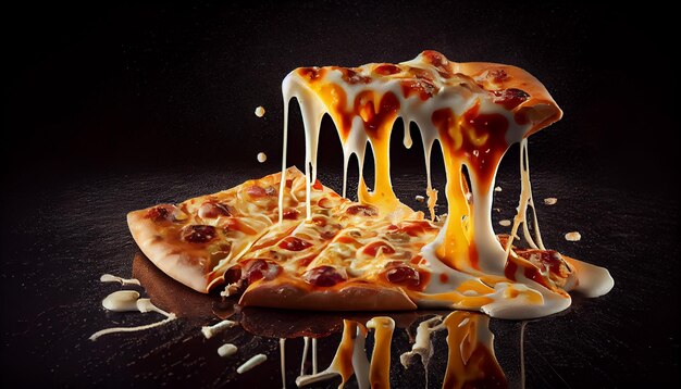 Pizza recién italiana con rebanada de queso mozzarella IA generativa