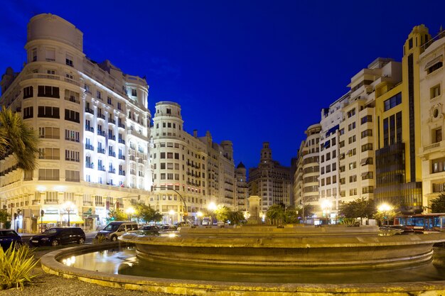 Placa del Ajuntament en la noche de verano. Valencia