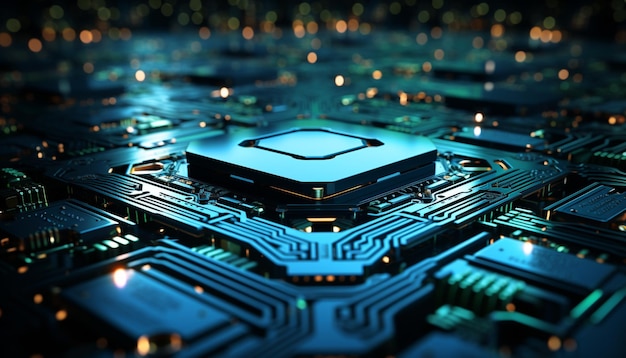 Foto gratuita placa base de circuito de chip de computadora la complejidad de la tecnología generada por la inteligencia artificial