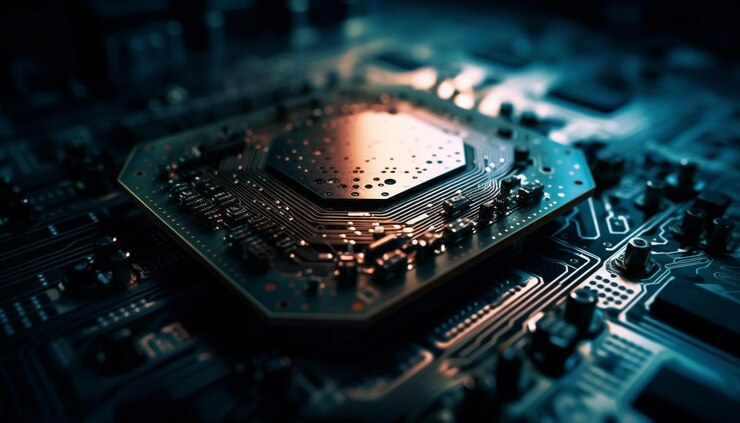 Foto gratuito la placa de circuito azul muestra la complejidad de la tecnología generada por ia