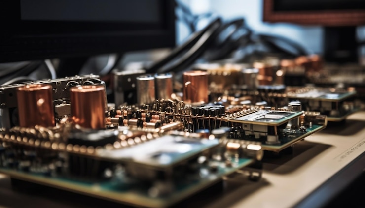Foto gratuito una placa de circuito compleja muestra una intrincada ingeniería informática generada por ia