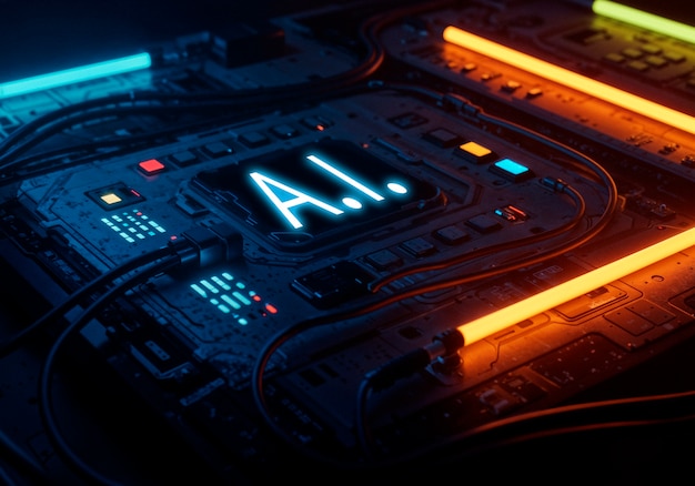Una placa de circuito con luces de neón