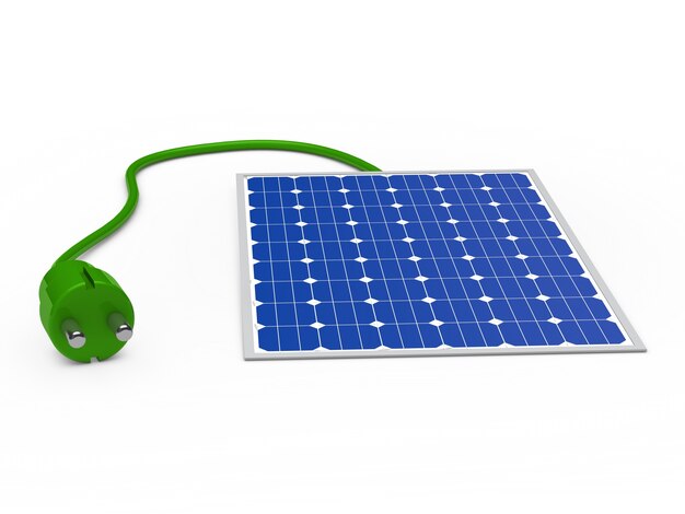 Placa solar con un enchufe verde