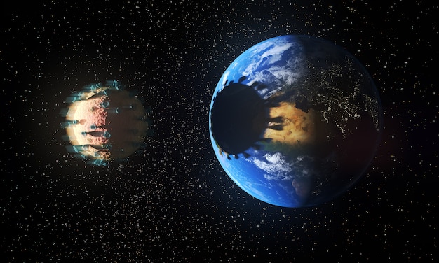 Planeta Tierra eclipsado por virus