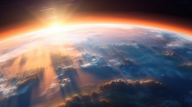Planeta Tierra con una espectacular puesta de sol Imagen generada por IA