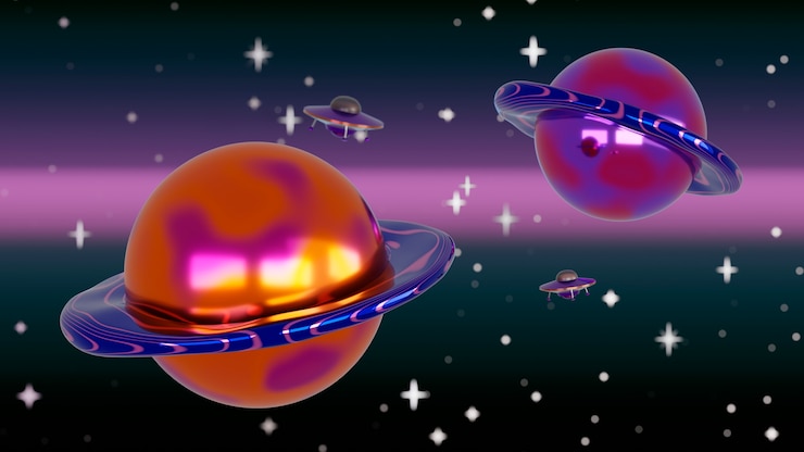 Foto gratuito planetas con efecto reflectante metalizado