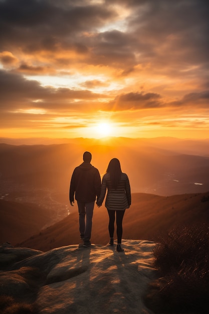 Plano completo pareja romántica caminando juntos