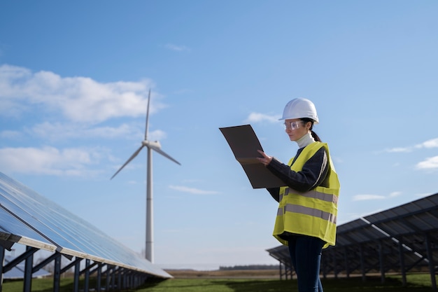 Foto gratuita plano de dibujo de ingeniero ambiental de tiro medio