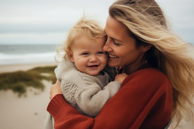 Plano medio madre sosteniendo a su bebé