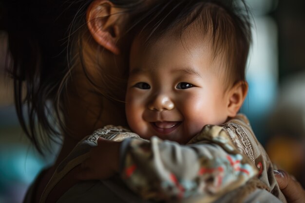 Plano medio madre sosteniendo a su hijo