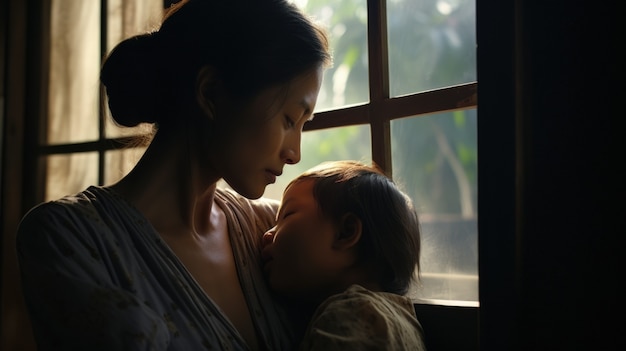 Foto gratuita plano medio madre sosteniendo a su hijo