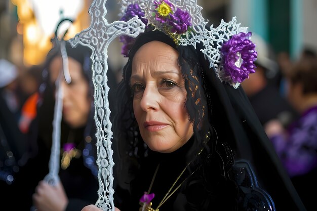 Plano medio mujer celebrando semana santa