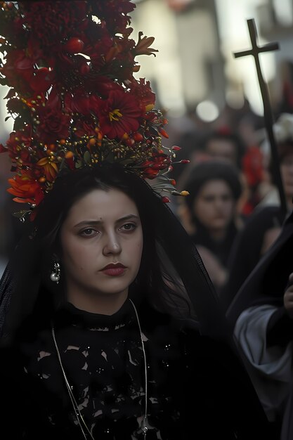 Plano medio mujer celebrando semana santa