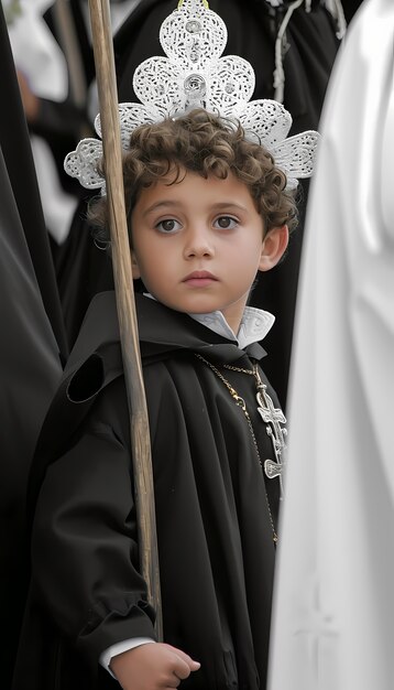 Plano medio niño celebrando semana santa