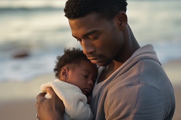 Foto gratuita plano medio padre sosteniendo a su bebé