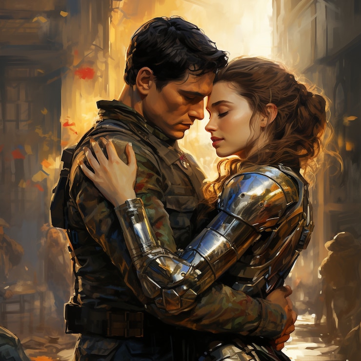 Foto gratuito plano medio pareja abrazando mundo de fantasía