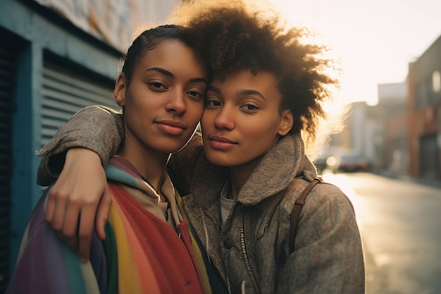 Foto gratuita plano medio pareja romántica de lesbianas