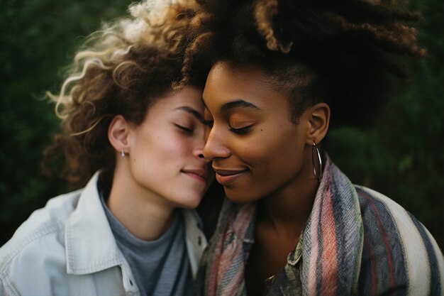 Plano medio pareja romántica de lesbianas