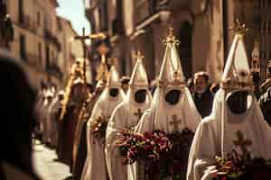 Foto gratuita plano medio personas celebrando la semana santa.