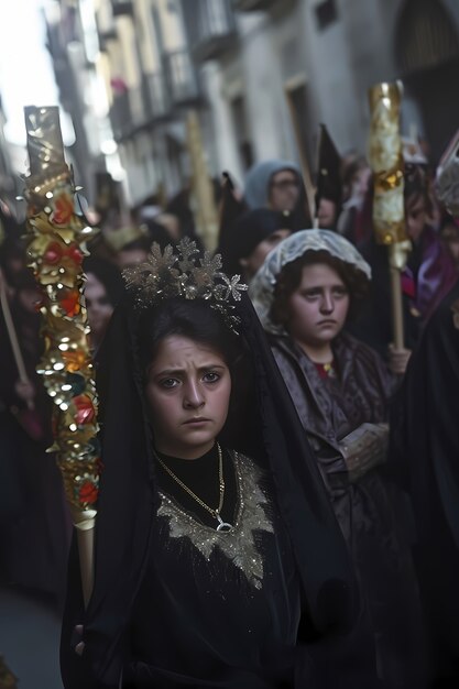 Plano medio personas celebrando la semana santa.