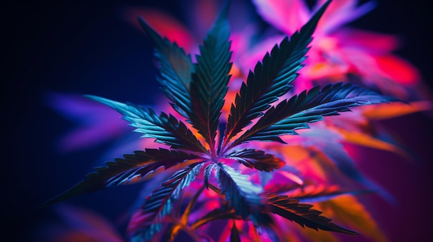Foto gratuita una planta de cannabis con colores de neón