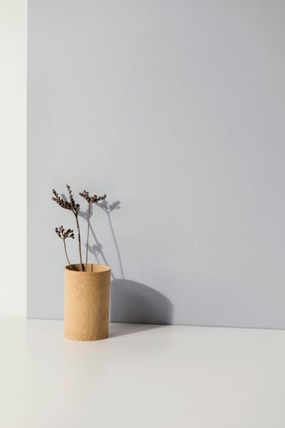 Planta mínima abstracta en un espacio de copia de jarrón