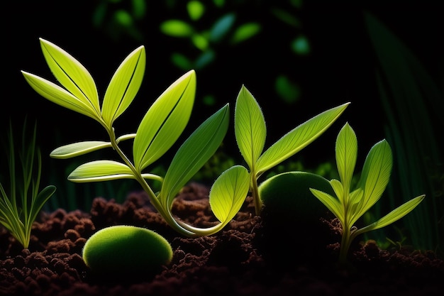 Una planta que está creciendo en la tierra.