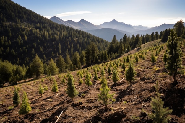 Foto gratuita plantación de nuevos árboles plantación de nuevos árbol en una zona abierta de un árbol de coníferas de montaña