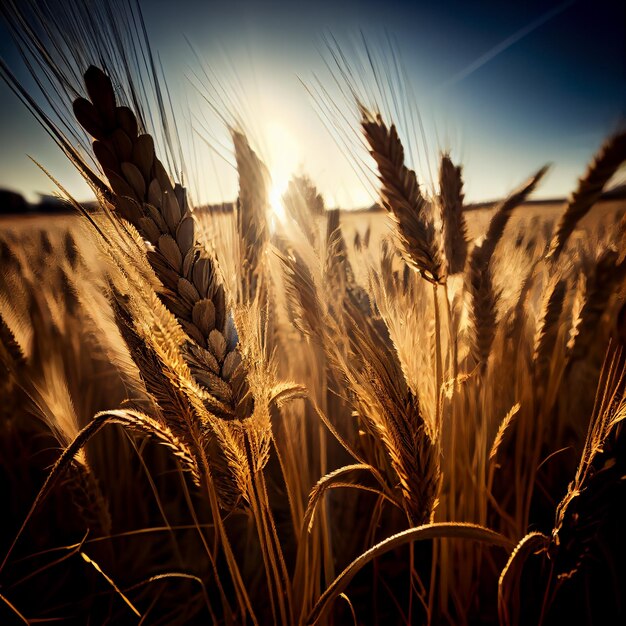 Las plantas de cereales dorados disfrutan de la vibrante luz del sol generada por IA