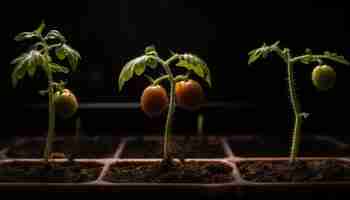 Foto gratuita plántulas de tomate fresco crecen en invernadero orgánico generado por ia