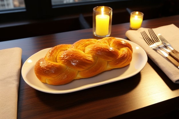 Foto gratuita plato de challah en 3d para hanukkah