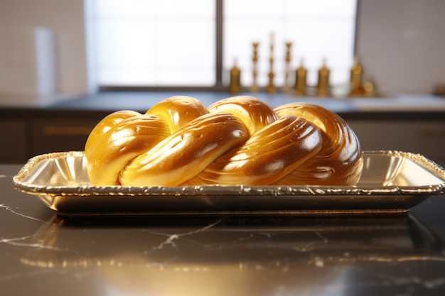 Foto gratuita plato de challah en 3d para hanukkah