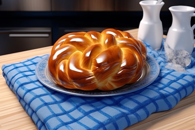 Foto gratuita plato de challah en 3d para hanukkah