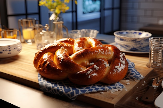 Foto gratuita plato de challah en 3d para hanukkah