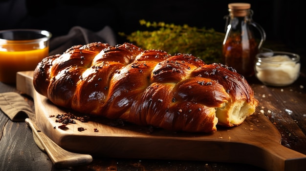 El plato de Challah para Hanukkah en la mesa